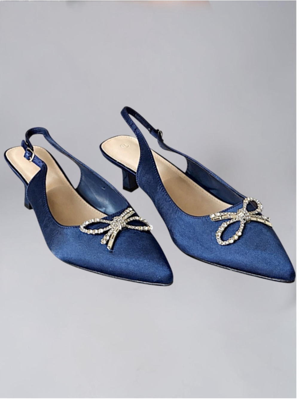 Ophelia Roe Navy Satin Slingback Kitten Heels – Size 11 - Picture 7 of 9